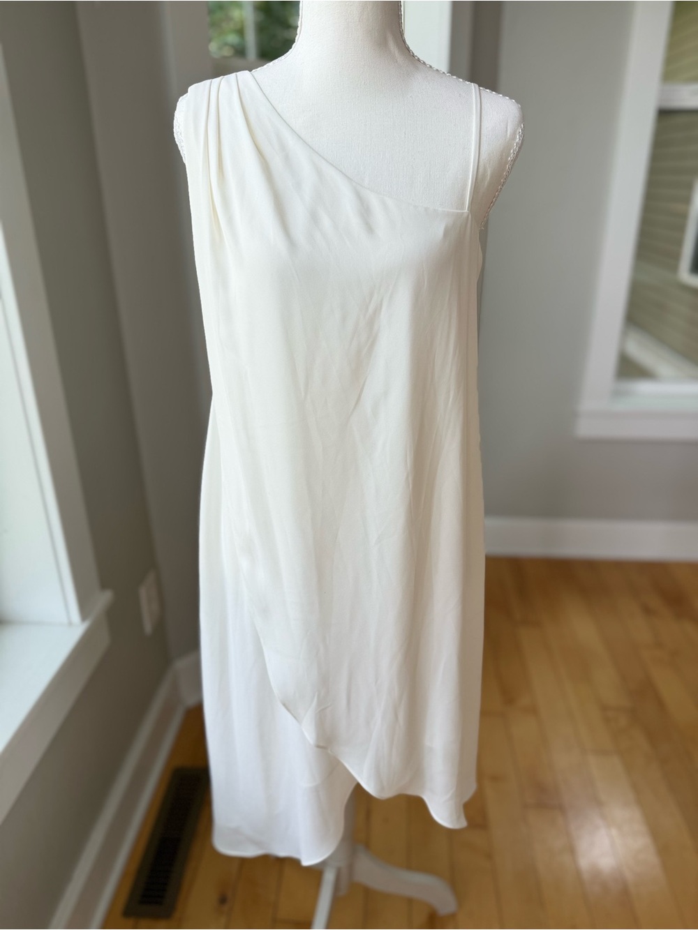 Max & Cleo Ivory White One-Shoulder Draped Shift Dress Size 6 NWT
